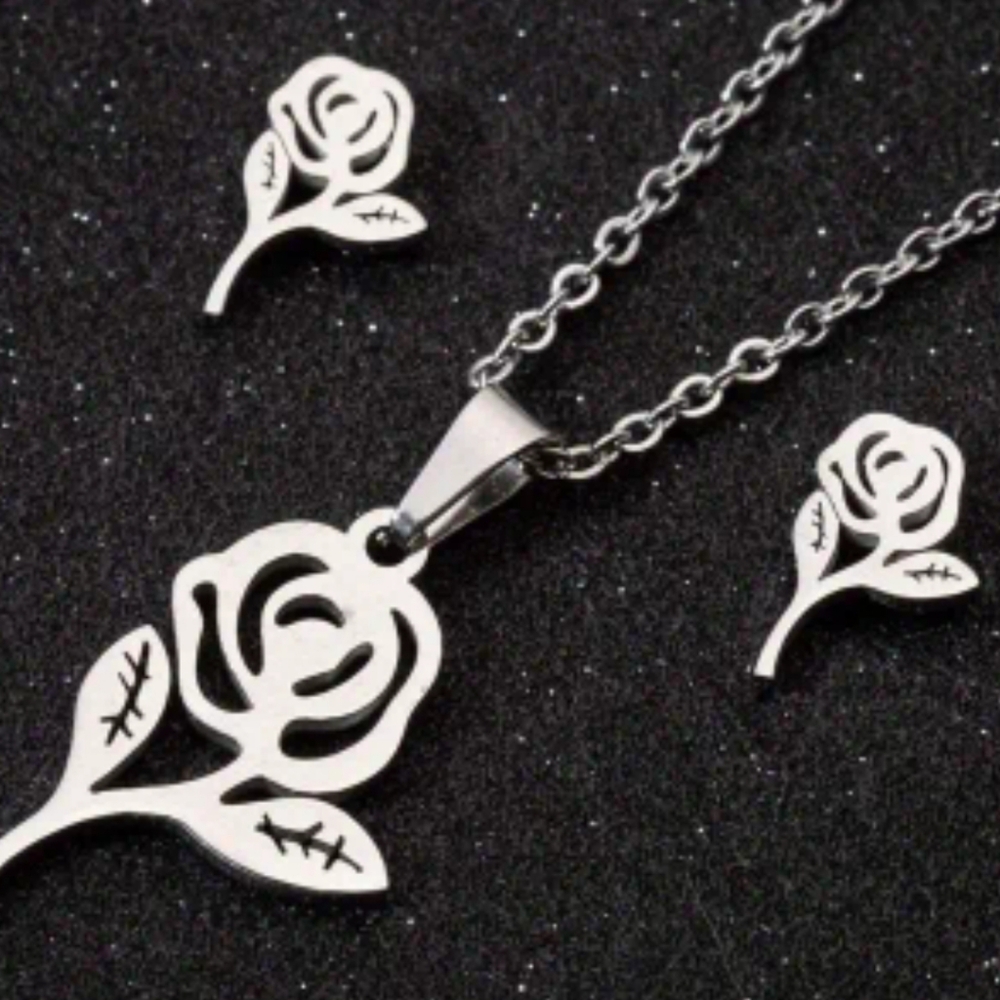 2 piece rose necklace & earring set